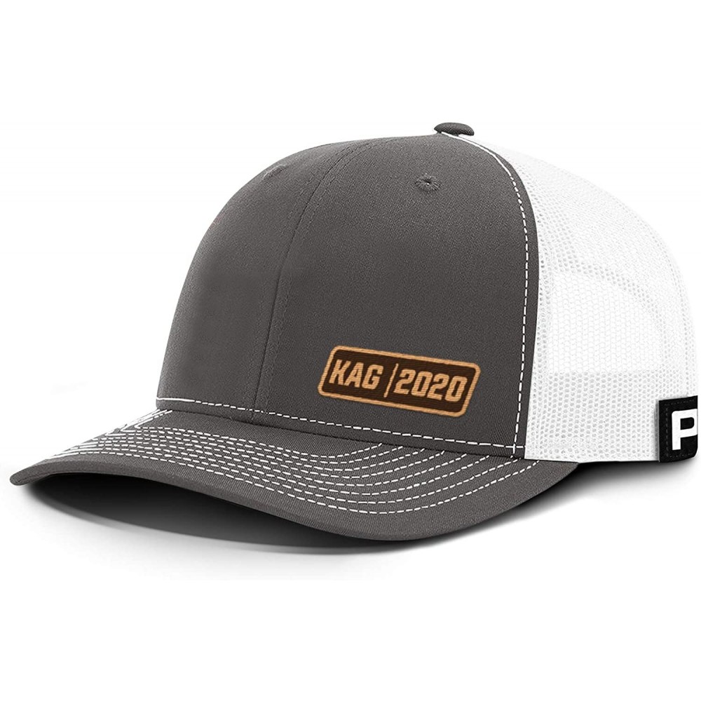 Baseball Caps KAG Leather Patch Back Mesh Hat - Charcoal Front / White Mesh - CC18XN42A4M $28.75