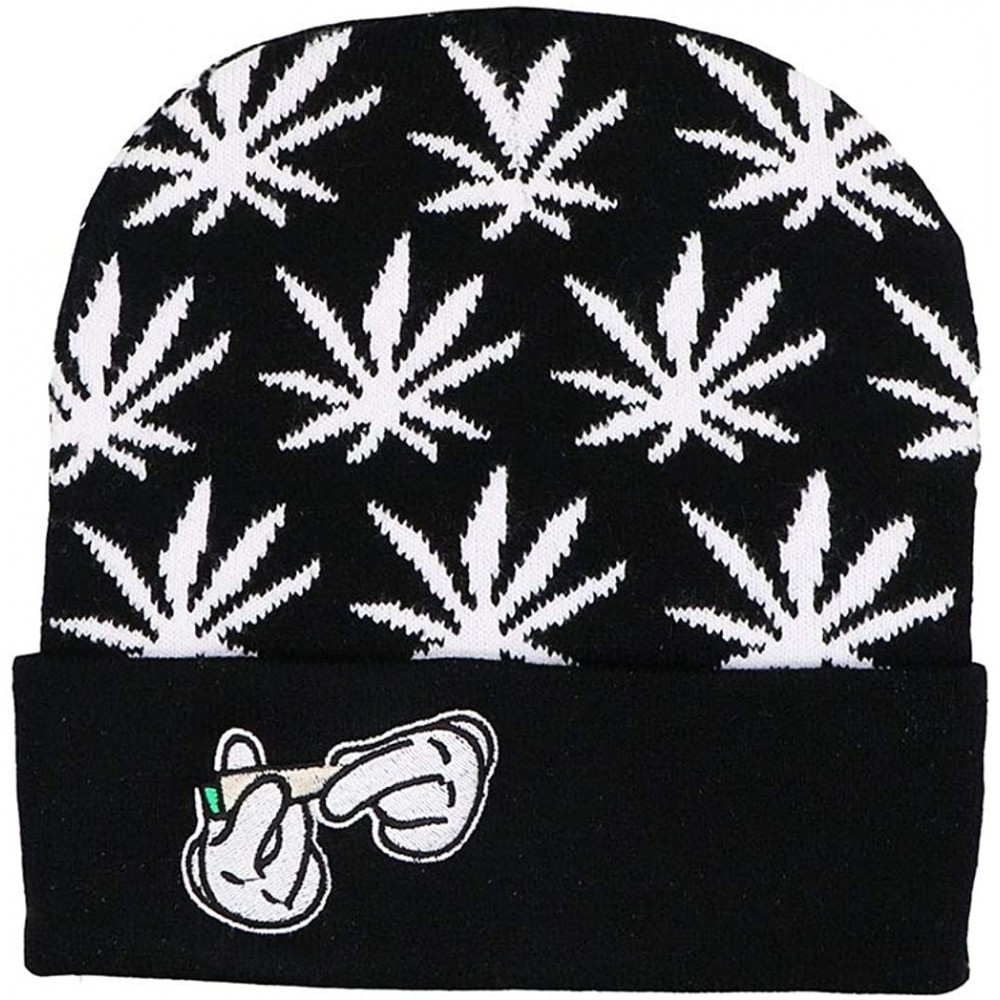 Skullies & Beanies Weed Marijuana Acrylic Beanie Hat Leaf Pot Cuffed Knit Winter Weed Beanie Hat Mens Women - White - C7193UN...