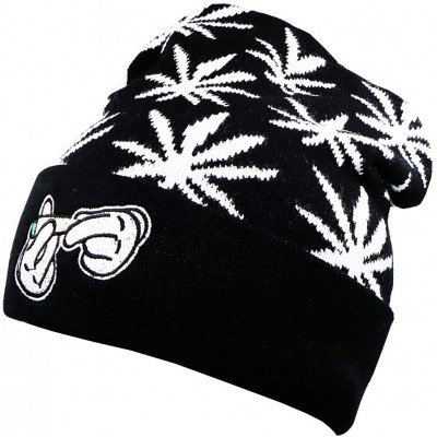 Skullies & Beanies Weed Marijuana Acrylic Beanie Hat Leaf Pot Cuffed Knit Winter Weed Beanie Hat Mens Women - White - C7193UN...