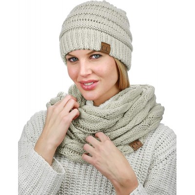 Skullies & Beanies Unisex Soft Stretch Chunky Cable Knit Beanie and Infinity Loop Scarf Set- Beige - C918KIUADY6 $20.28