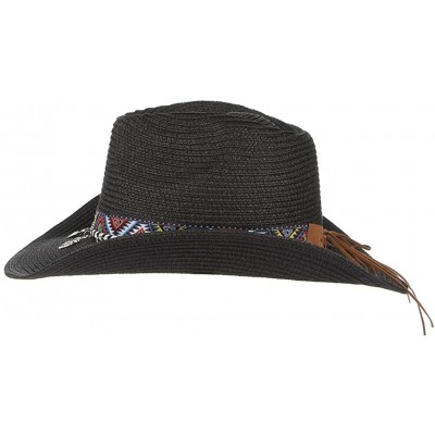 Cowboy Hats Cowboy Hat Western Style Cowboy Straw Hat Shapesble Brim Band & Pendant Decor - Black - CM18D66MUIU $12.00