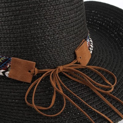 Cowboy Hats Cowboy Hat Western Style Cowboy Straw Hat Shapesble Brim Band & Pendant Decor - Black - CM18D66MUIU $12.00