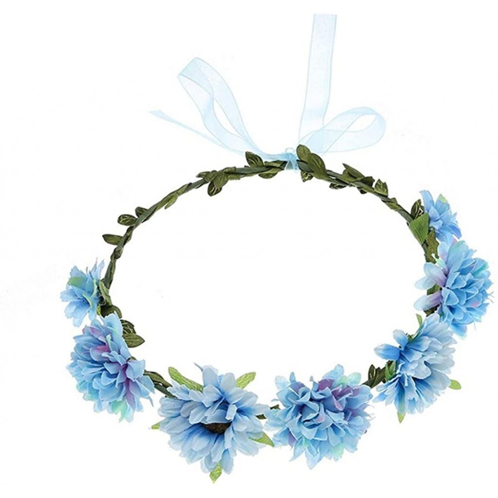 Cold Weather Headbands Women Flower Wreath Crown Floral Wedding Garland Headband Boho Festival Beach Party Hair Band - Multic...