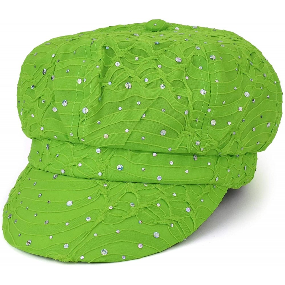 Newsboy Caps Elastic Band Sparkle Sequin Glitter Newsboy Cap - Lime - CO18IRAAZOM $15.00