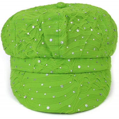 Newsboy Caps Elastic Band Sparkle Sequin Glitter Newsboy Cap - Lime - CO18IRAAZOM $15.00