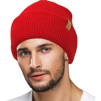 Skullies & Beanies Men's Winter Classic Soft Waffle Knit Stretchy Warm Beanie Skull Hat Cap - Red - CN18YSYKSGO $10.74