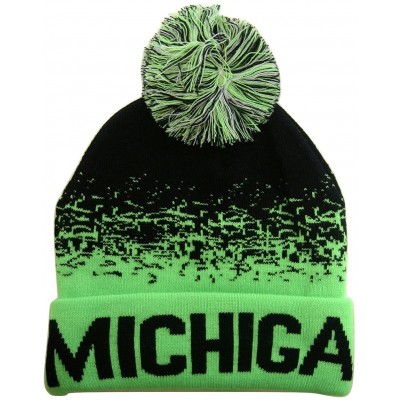 Skullies & Beanies Michigan Men's Digital Fade Soft Fabric Winter Knit Hats - Black/Green - CA17XHUDCL0 $23.17