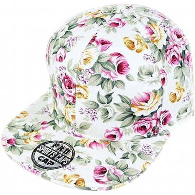 Sun Hats Floral Flowers Snapback Flat Bill Cotton Cap Black Navy Pink - Ivory - C71987IK20K $13.11