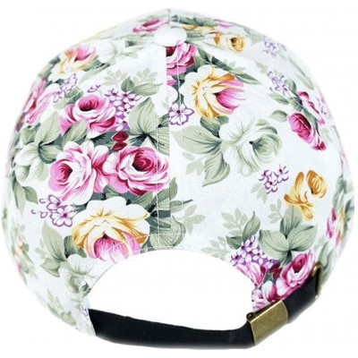 Sun Hats Floral Flowers Snapback Flat Bill Cotton Cap Black Navy Pink - Ivory - C71987IK20K $13.11