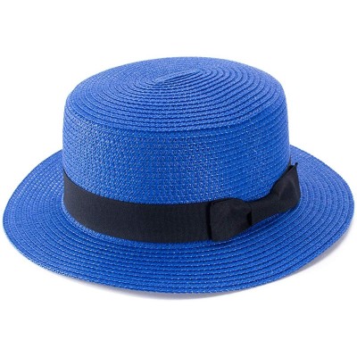 Sun Hats Womens Mini Straw Boater Hat Fedora Panama Flat Top Ribbon Summer A456 - Royal Blue - CI185NZHAK5 $12.00