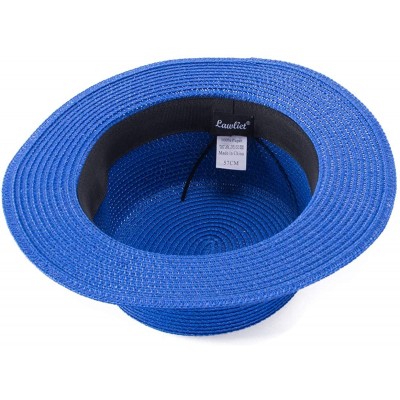 Sun Hats Womens Mini Straw Boater Hat Fedora Panama Flat Top Ribbon Summer A456 - Royal Blue - CI185NZHAK5 $12.00