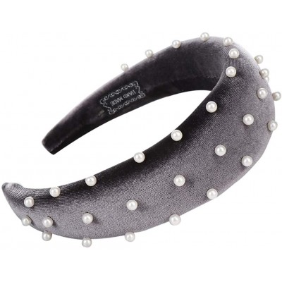 Headbands Headband Sponge Velvet Beading Hairband Women Hair Head Hoop Hair Accessories - Gray - CU18U2YOSS7 $11.30