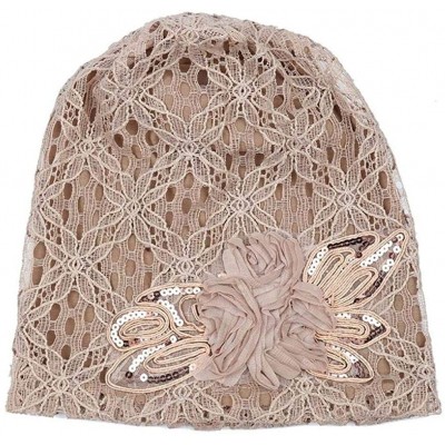 Skullies & Beanies Womens Hat Winter- Women Floral Lace Flower Slouchy Baggy Head Cap Beanie Hat - Khaki - CB188U9KSHS $9.00