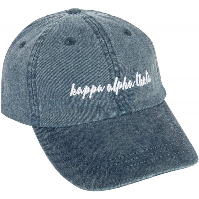 Baseball Caps Alpha Theta (N) Sorority Baseball Hat Cap Cursive Name Font Theta - Midnight Blue - C318SDEA8X8 $24.39