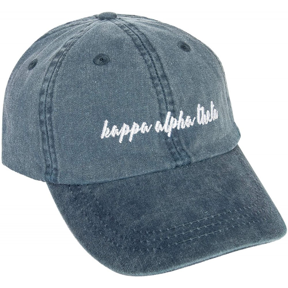 Baseball Caps Alpha Theta (N) Sorority Baseball Hat Cap Cursive Name Font Theta - Midnight Blue - C318SDEA8X8 $24.39
