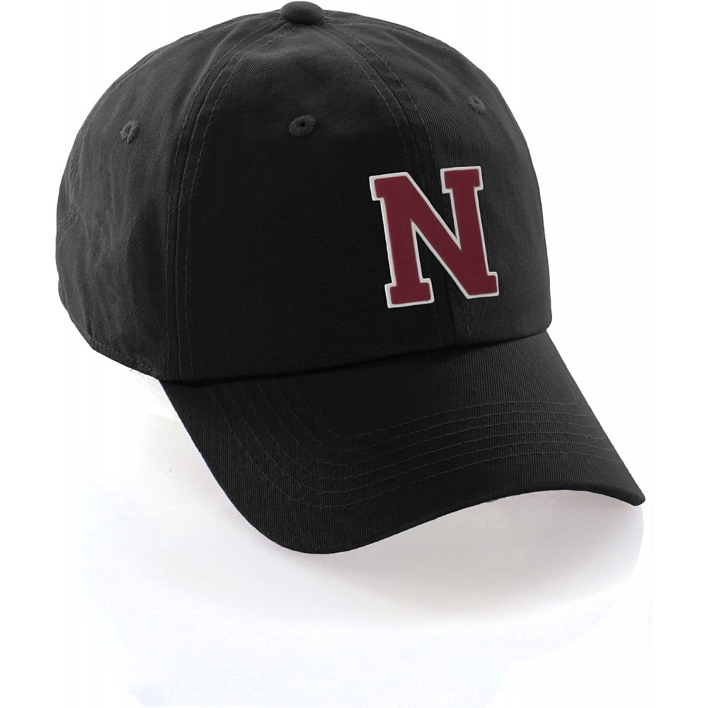 Baseball Caps Customized Letter Intial Baseball Hat A to Z Team Colors- Black Cap White Red - Letter N - CU18ET3X74D $28.79