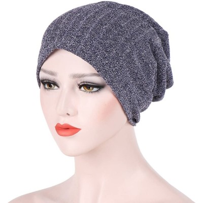 Sun Hats Womens Scarf India Muslim Stretch Turban Hat Hair Pure Color Loss Head Wrap - Navy - CZ18IE3Q565 $8.54