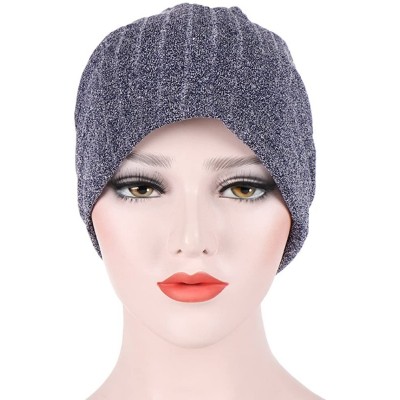 Sun Hats Womens Scarf India Muslim Stretch Turban Hat Hair Pure Color Loss Head Wrap - Navy - CZ18IE3Q565 $8.54