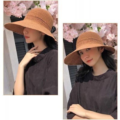 Visors Summer Sun Hat Women Girls Visor Fishing Cap Floppy Beach Sun Hat Cycling with Ponytail Hole Bowknot - Brown - CI18SSO...