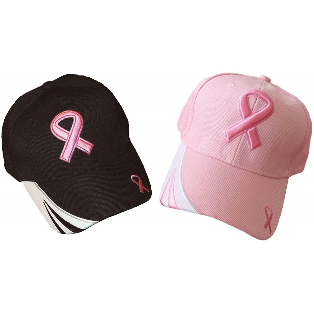 Baseball Caps Men's/Women's Pair of Two (2) Breast Cancer Awareness Black & Pink Ribbon Caps Hats - C5125F5M5I1 $15.83