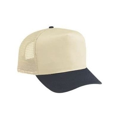 Baseball Caps Cotton Blend Twill 5 Panel Pro Style Mesh Back Trucker Hat - Blk/Kha - C9180D34IKH $9.04