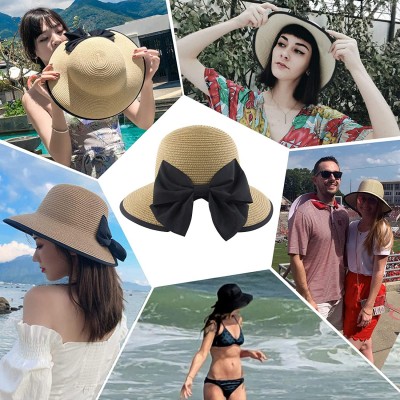 Sun Hats Women Straw Hats Wide Brim Foldable Packable Roll up Cap Summer UV Protection Beach Sun Hat UPF50+ - B-khaki - C8196...