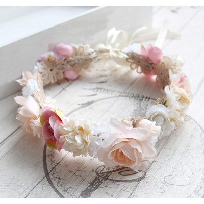 Headbands Adjustable Flower Headband Hair Wreath Floral Garland Crown Halo Headpiece with Ribbon Boho Wedding Festival - 1 - ...