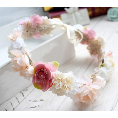 Headbands Adjustable Flower Headband Hair Wreath Floral Garland Crown Halo Headpiece with Ribbon Boho Wedding Festival - 1 - ...