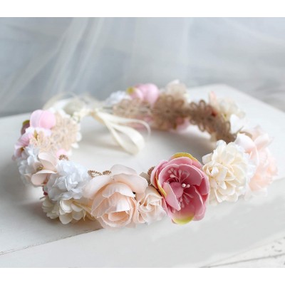 Headbands Adjustable Flower Headband Hair Wreath Floral Garland Crown Halo Headpiece with Ribbon Boho Wedding Festival - 1 - ...