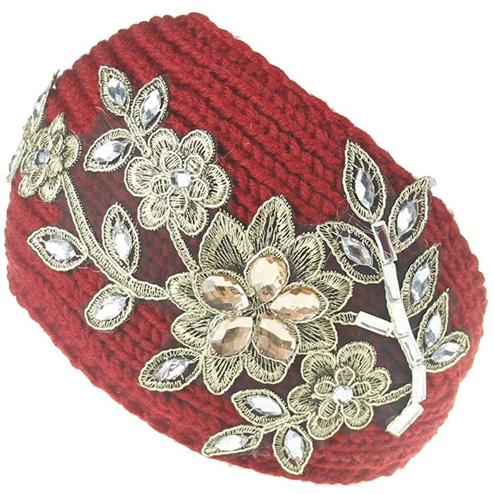 Headbands Women Knitted Headband with Crystal Dotted (Red) - CC185O80E76 $11.85