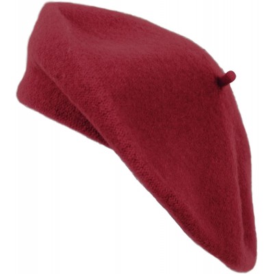 Berets Solid Color French Wool Beret (Burgundy) - CA11CS1GQTF $9.05