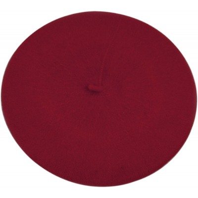 Berets Solid Color French Wool Beret (Burgundy) - CA11CS1GQTF $9.05