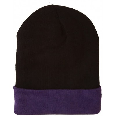 Skullies & Beanies Winter Cuffed Beanie Cap Two Toned - Black/Purple - C411Y93EVTH $11.35