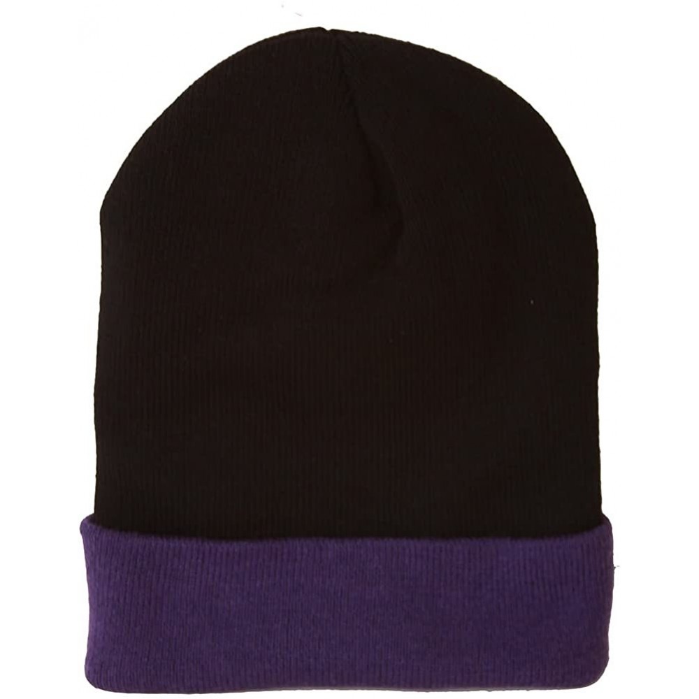 Skullies & Beanies Winter Cuffed Beanie Cap Two Toned - Black/Purple - C411Y93EVTH $11.35