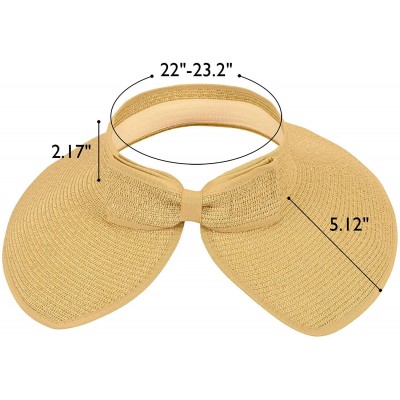 Sun Hats Lullaby Women's UPF 50+ Packable Wide Brim Roll-Up Sun Visor Beach Straw Hat - Beige - CC1956A7YK2 $10.80