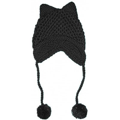 Skullies & Beanies Hot Pink Pussy Cat Beanie for Women's March Knitted Hat with Pom Pom Ear Cap - Black - C81802I04KQ $9.88