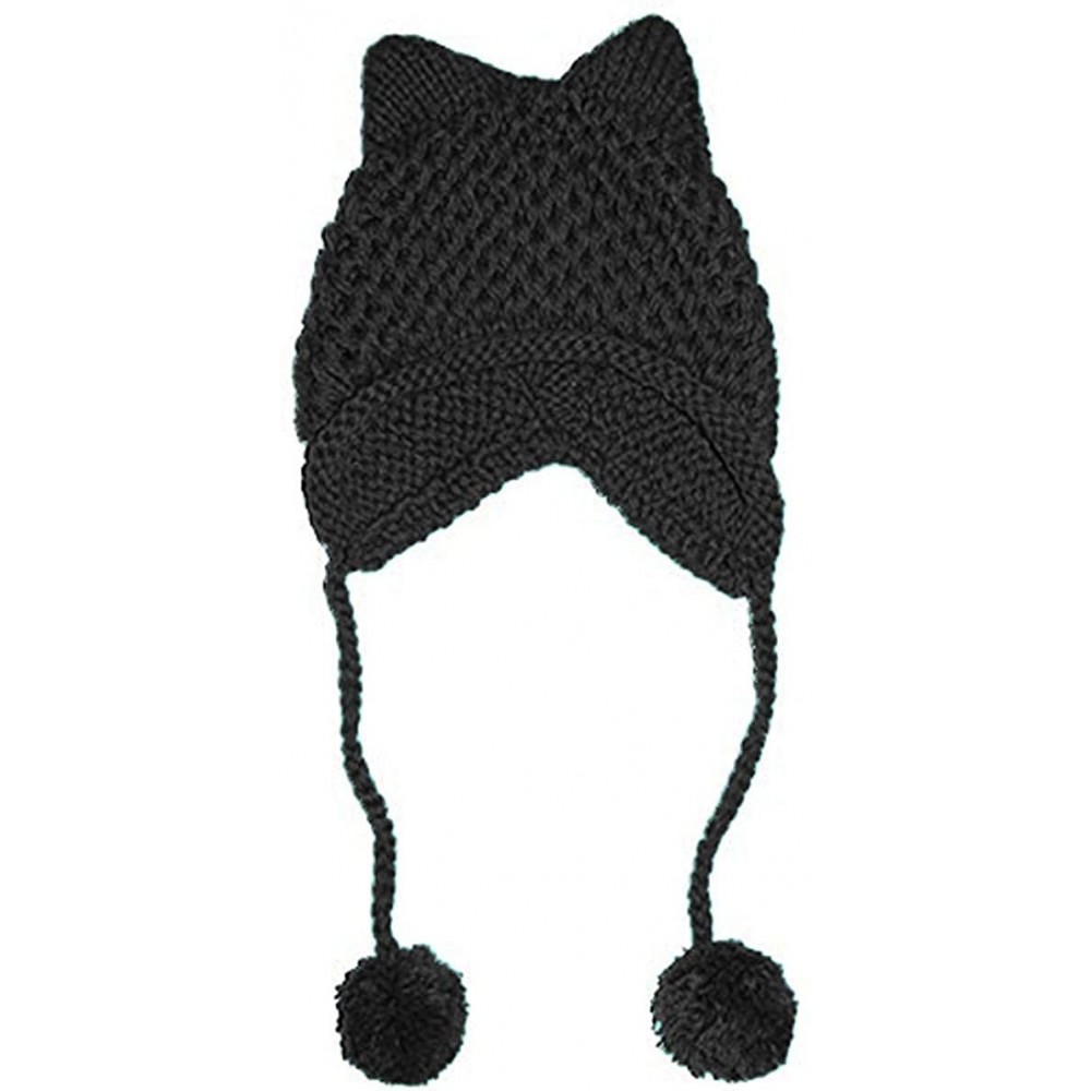 Skullies & Beanies Hot Pink Pussy Cat Beanie for Women's March Knitted Hat with Pom Pom Ear Cap - Black - C81802I04KQ $9.88