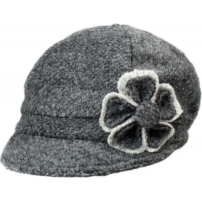 Newsboy Caps Women's Chic Flower Newsboy Cap Hat Wool Blend - Dual Layer - Chic Flower Gray - CV11GCG681X $24.46