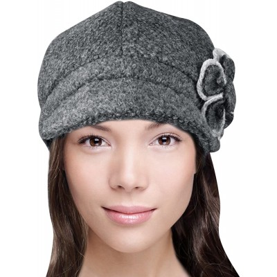 Newsboy Caps Women's Chic Flower Newsboy Cap Hat Wool Blend - Dual Layer - Chic Flower Gray - CV11GCG681X $24.46