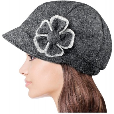 Newsboy Caps Women's Chic Flower Newsboy Cap Hat Wool Blend - Dual Layer - Chic Flower Gray - CV11GCG681X $24.46