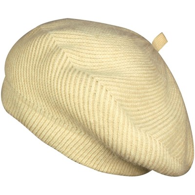 Skullies & Beanies Women's Angora Blend Beanie Hat - Spiral Twist Pattern - Dual Layer - Beret - Cream - CT115MU9OZR $21.24