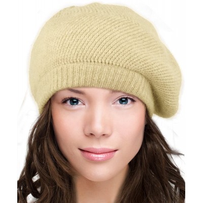 Skullies & Beanies Women's Angora Blend Beanie Hat - Spiral Twist Pattern - Dual Layer - Beret - Cream - CT115MU9OZR $21.24