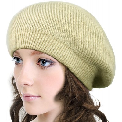 Skullies & Beanies Women's Angora Blend Beanie Hat - Spiral Twist Pattern - Dual Layer - Beret - Cream - CT115MU9OZR $21.24