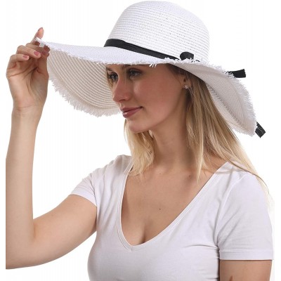 Sun Hats Wide Brim Straw Sun Hat- Beach Hat for Women- White- One Size - CH194OCRE9N $16.22