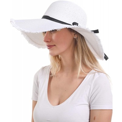 Sun Hats Wide Brim Straw Sun Hat- Beach Hat for Women- White- One Size - CH194OCRE9N $16.22