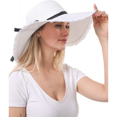 Sun Hats Wide Brim Straw Sun Hat- Beach Hat for Women- White- One Size - CH194OCRE9N $16.22