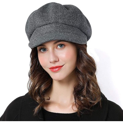 Berets Women Beret Newsboy Hat French Wool Cap Classic Autumn Spring Winter Hats - Gray - CP18AR8OGUO $16.76
