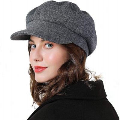 Berets Women Beret Newsboy Hat French Wool Cap Classic Autumn Spring Winter Hats - Gray - CP18AR8OGUO $16.76