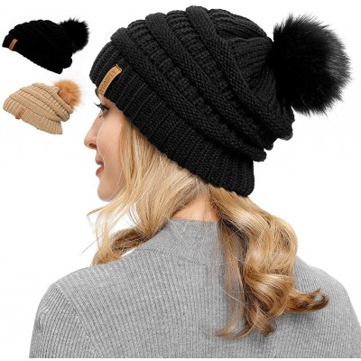 Skullies & Beanies Women Knit Slouchy Beanie Pom Hat - C118ADQ4MLN $12.39