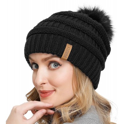 Skullies & Beanies Women Knit Slouchy Beanie Pom Hat - C118ADQ4MLN $12.39